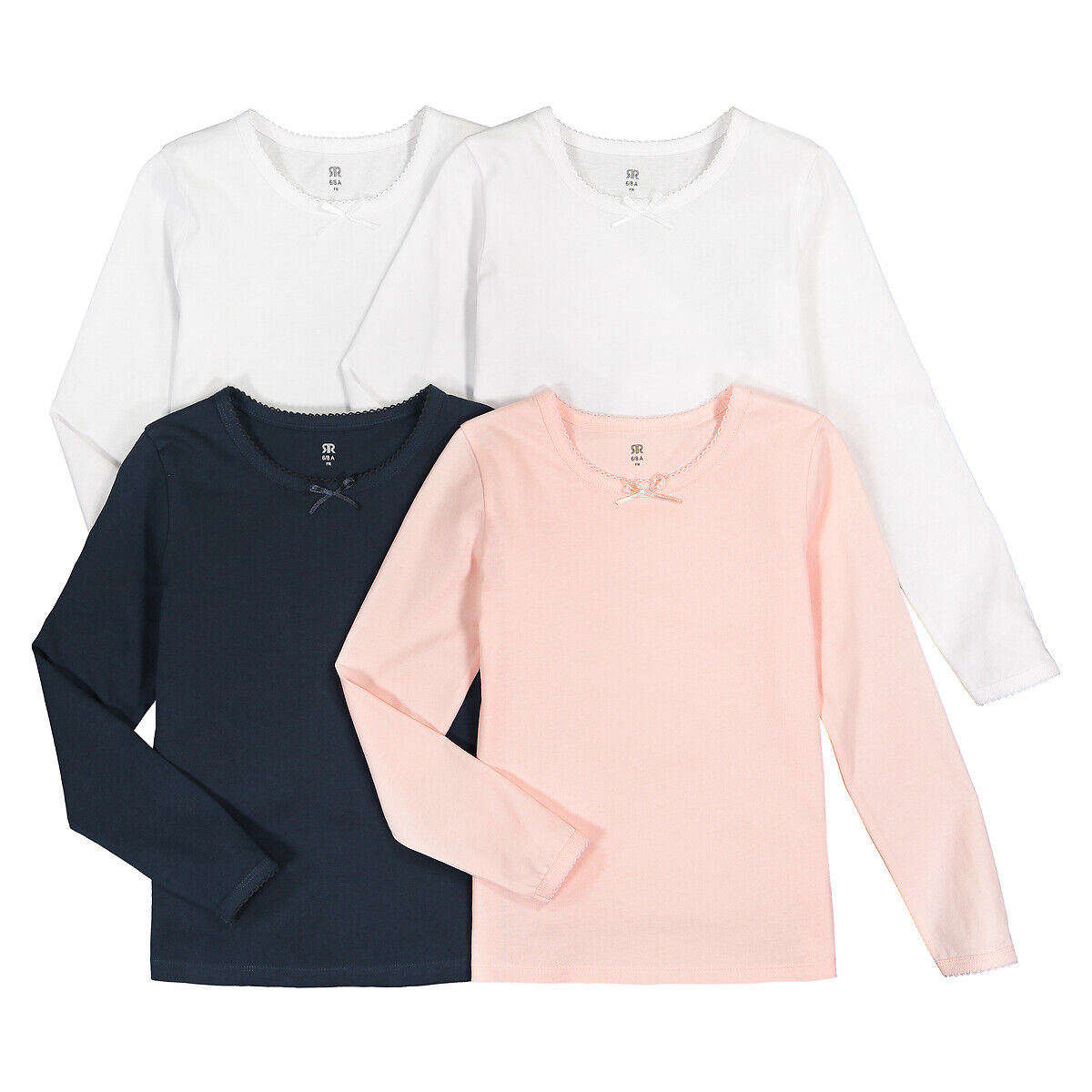 La Redoute Collections Lote de 4 camisolas de interior, em algodão bio, 2-12 anos   Branco + Marinho + Rosa