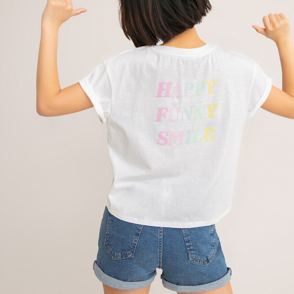 La Redoute Collections T-shirt curta com motivo atrás, em algodão bio, 10-18 anos   Branco