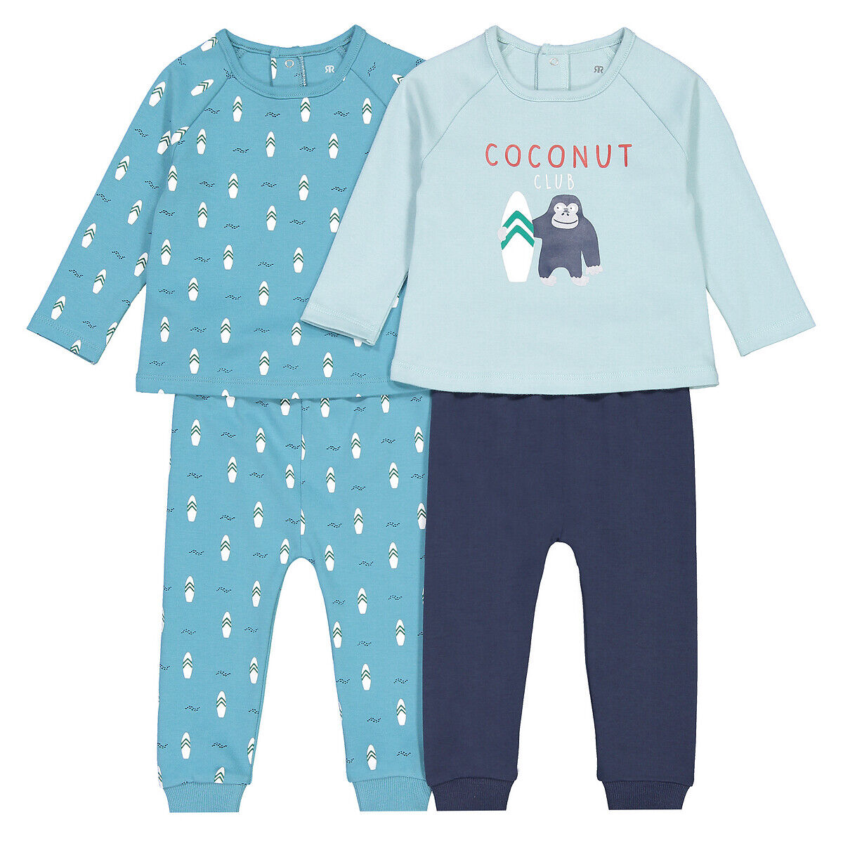 La Redoute Collections Lote de 2 pijamas, de 2 peças, em algodão bio, 3 meses-4 anos   Azul/Marinho