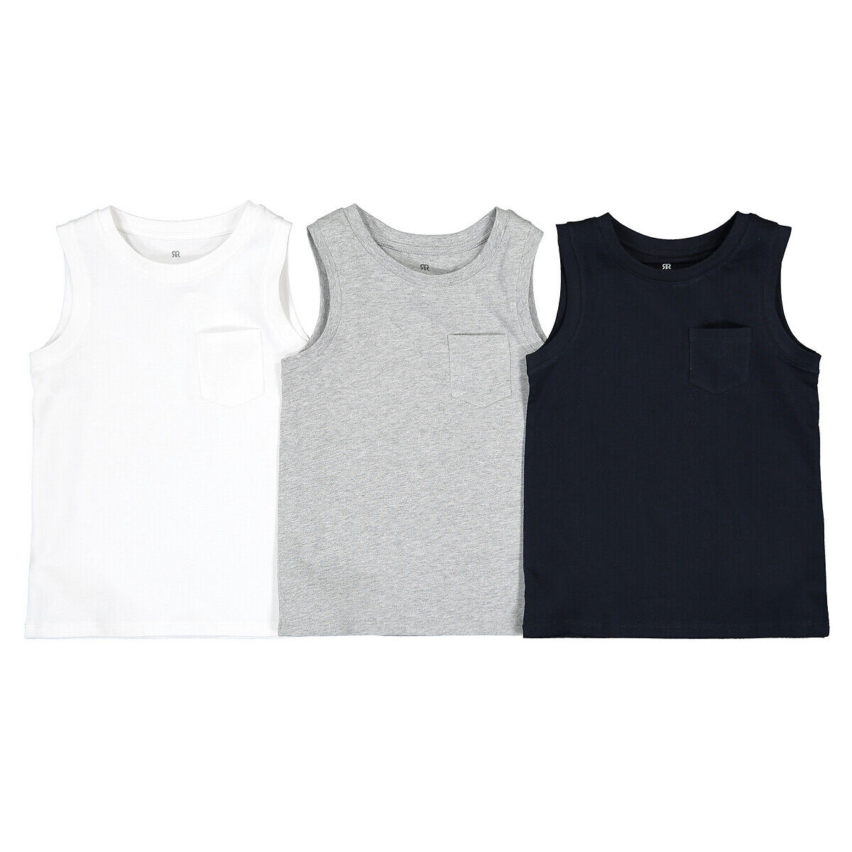La Redoute Collections Lote de 3 camisolas de cavas lisas, em algodão bio, 3-14 anos   Marinho + cinza mesclado + branco