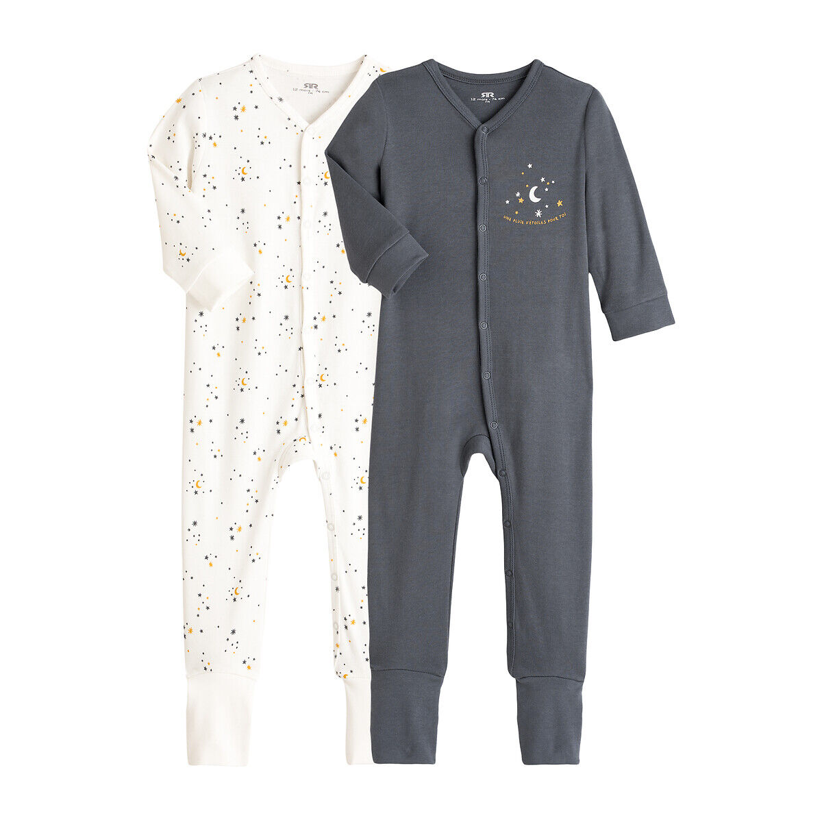 La Redoute Collections Lote de 2 pijamas, em algodão bio, prematuro-2 anos   Cru/Marinho