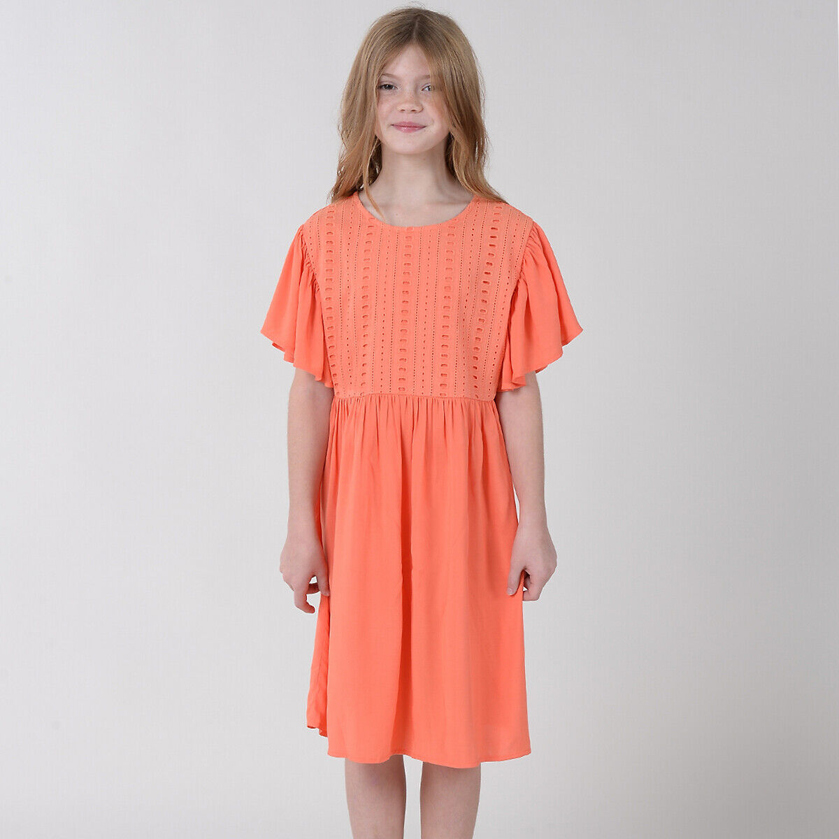 Mini Molly Vestido curto e fluido, 4-14 anos   coral