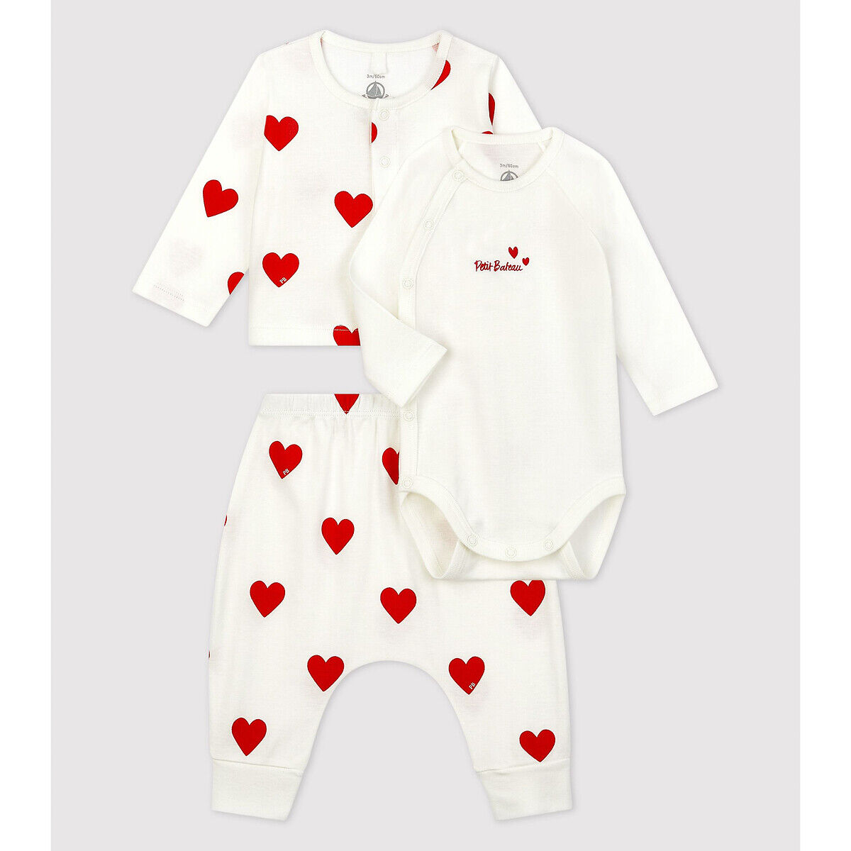 Petit Bateau Conjunto de 3 peças, estampado corações   Estampado Coração