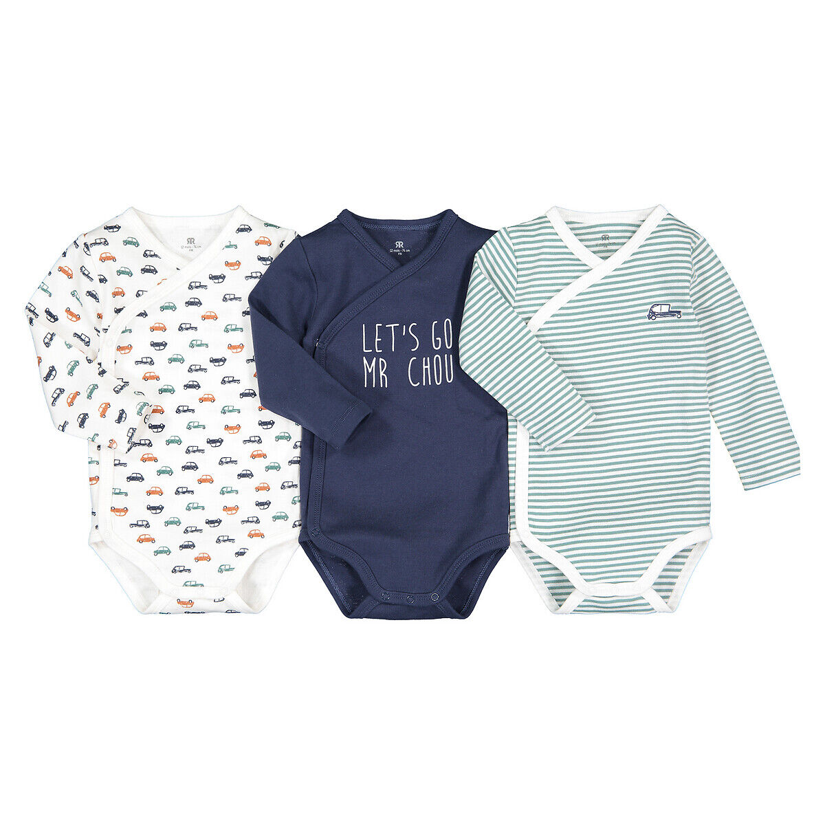 La Redoute Collections Lote de 3 bodies para recém-nascido, prematuro-2 anos   Cru + azul + verde