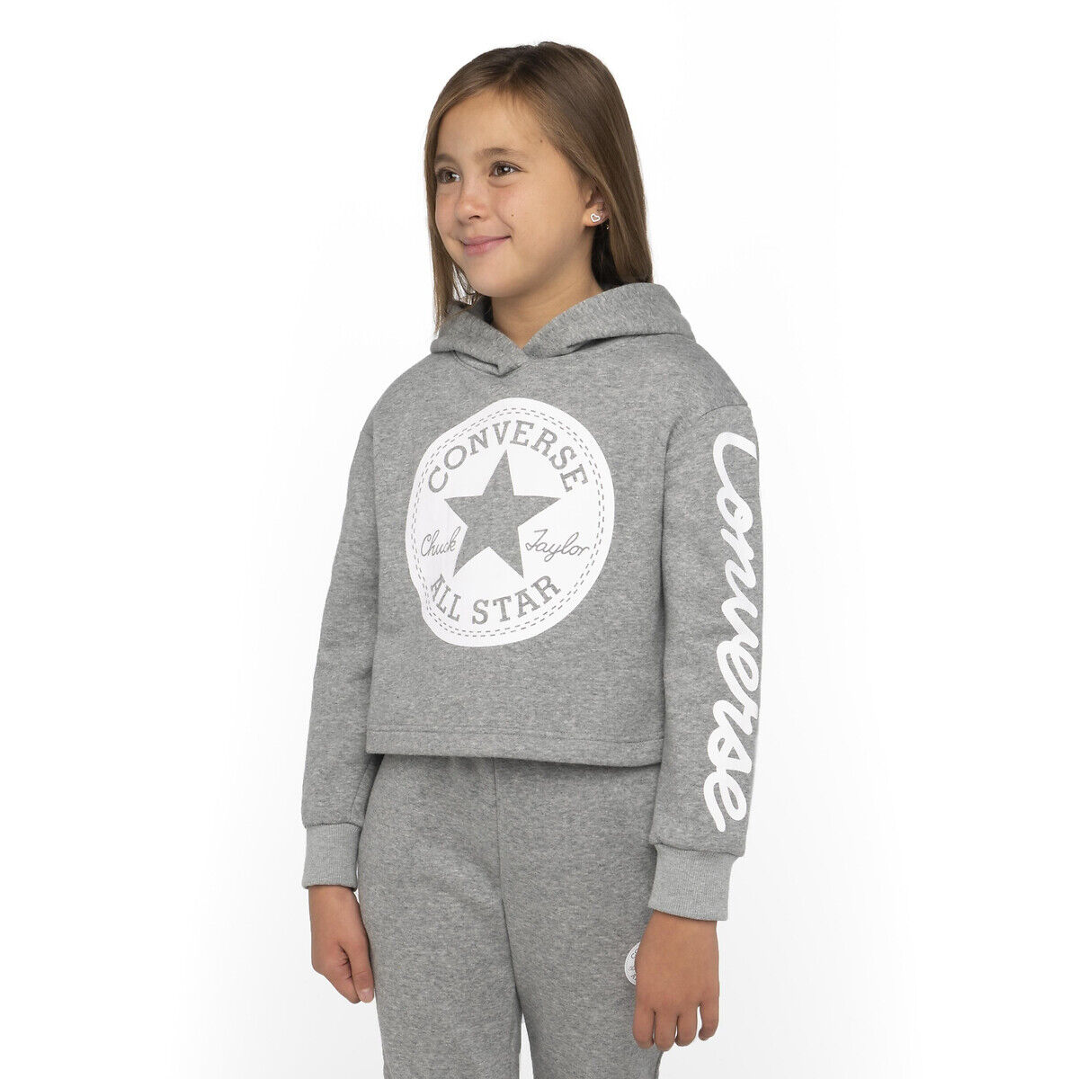 Converse Sweat curta com capuz, 8-15 anos   Cinzento