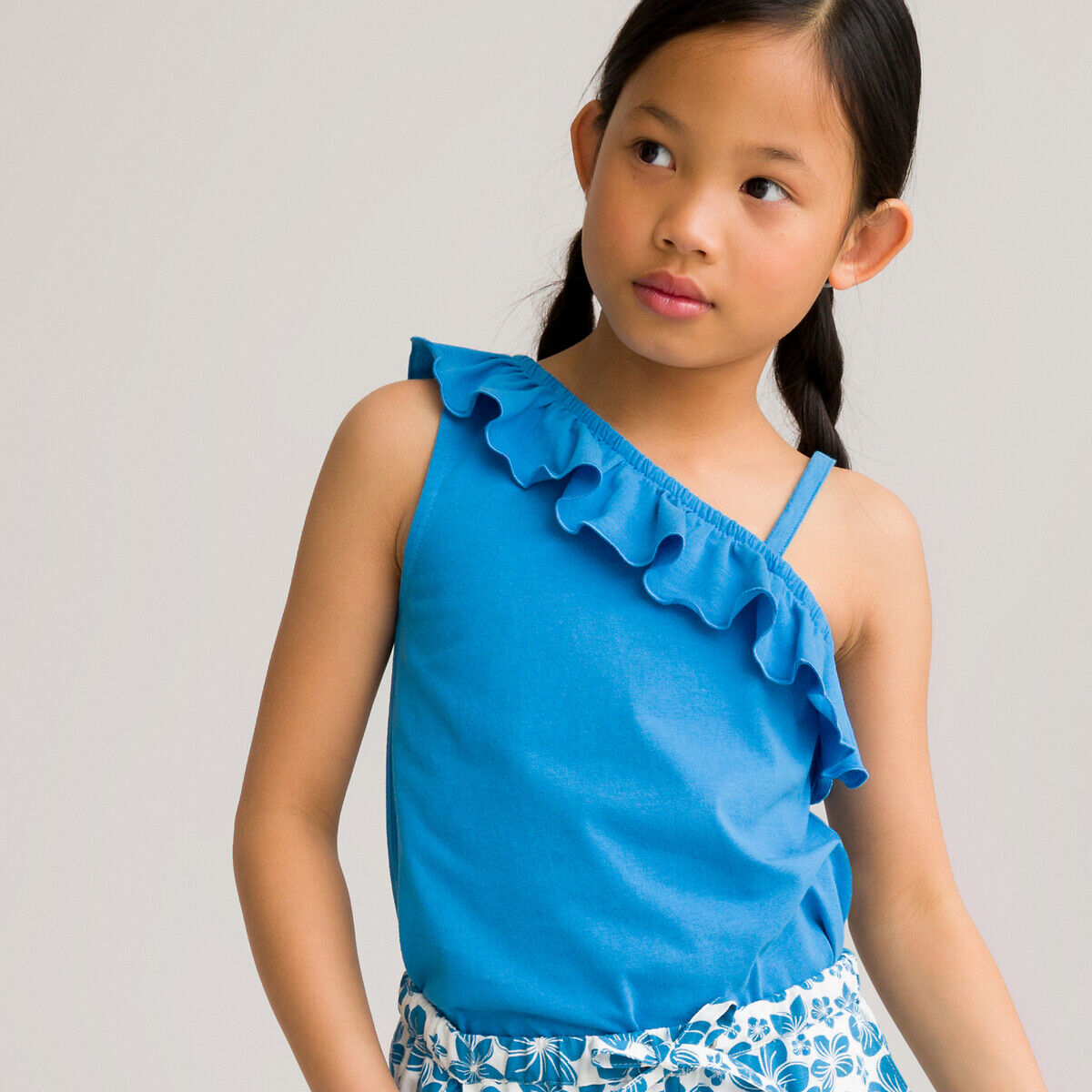 La Redoute Collections Top com folho, 3-12 anos   azul