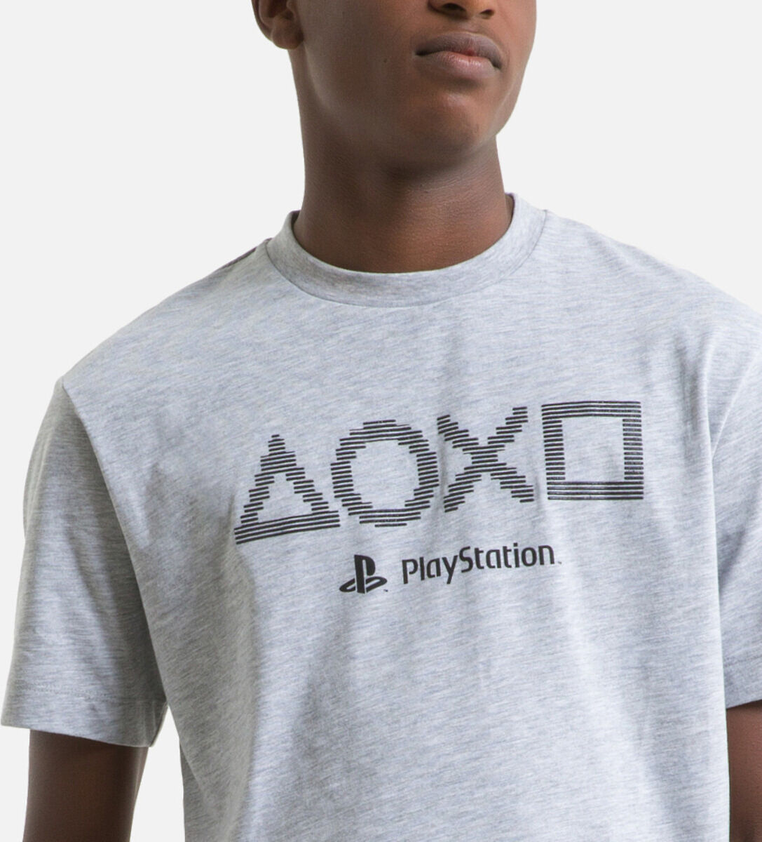 Playstation T-shirt de mangas curtas em algodão bio, 12 - 18 anos   Cinza Mesclado