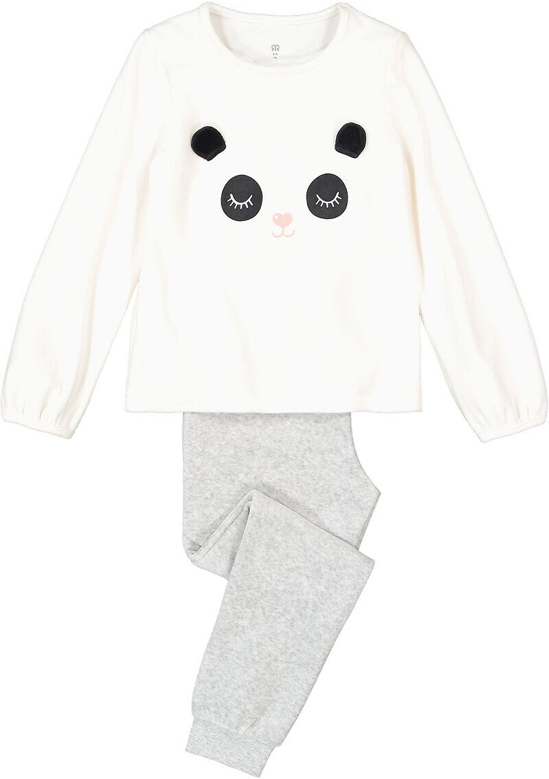 La Redoute Collections Pijama em veludo, com panda, 3-12 anos   Cru/cinzento mesclado