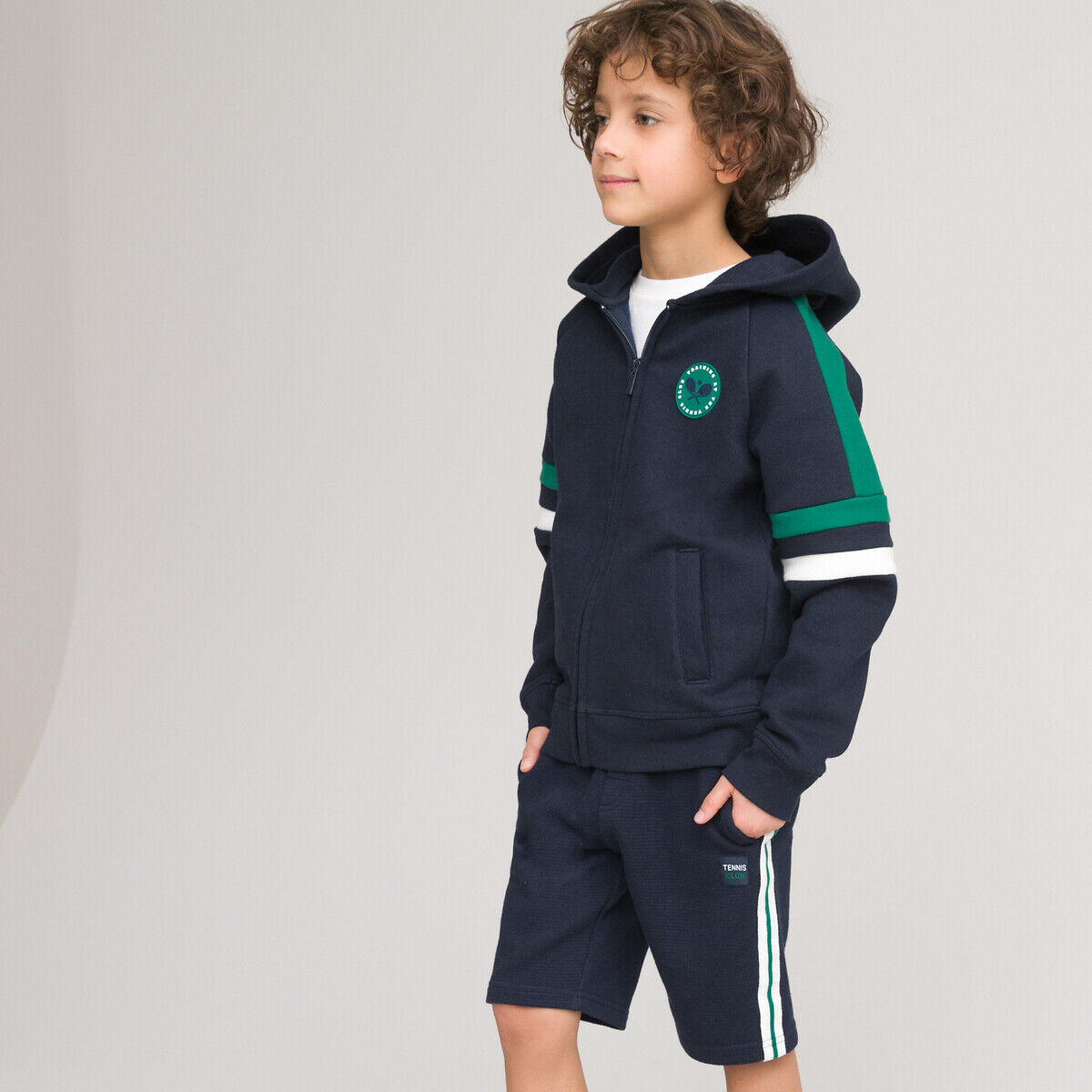 La Redoute Collections Sweat com fecho e capuz, 3-12 anos   marinho/verde