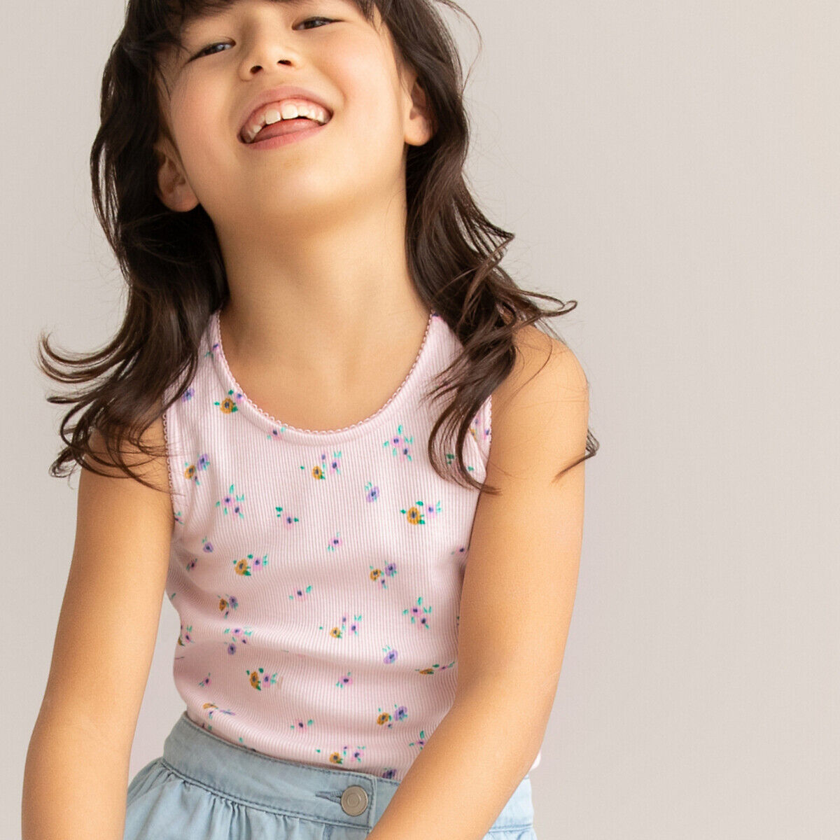 La Redoute Collections Top com estampado floral, em canelado, 3-12 anos   Estampado Violeta-Claro