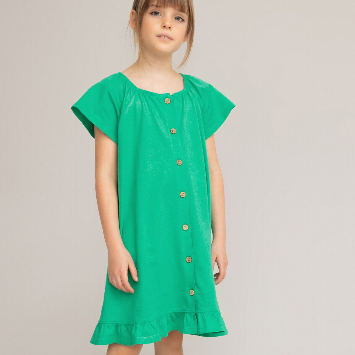 La Redoute Collections Vestido com decote quadrado e mangas curtas, 3-12 anos   Verde