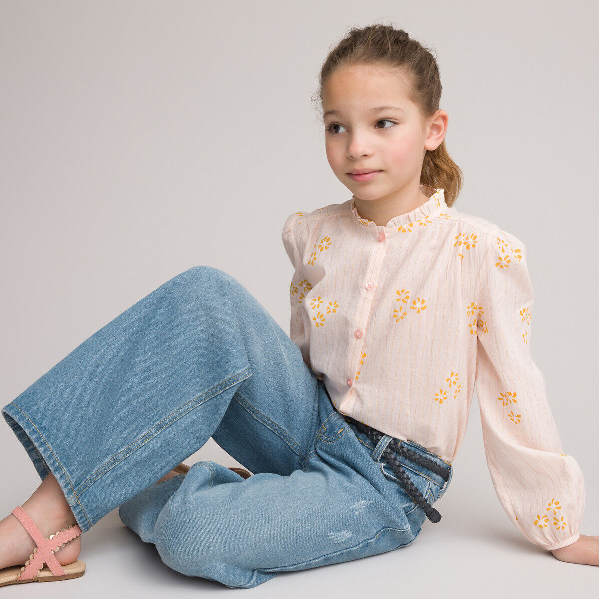 La Redoute Collections Blusa de mangas compridas, estampado floral, 3-12 anos   Cru