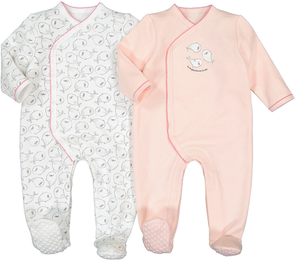 La Redoute Collections Lote de 2 pijamas, em moletão, prematuro-2 anos   Cru + Rosa