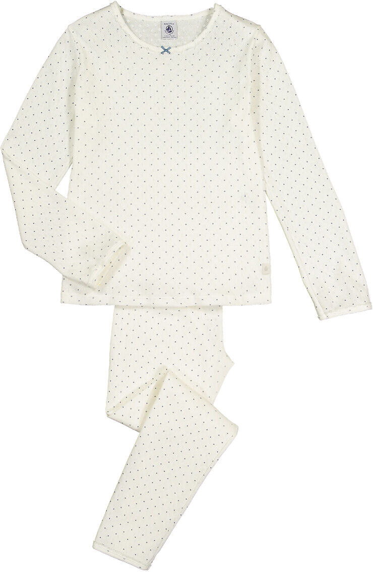 Petit Bateau Pijama ajurado de 2 peças, às bolas, em algodão, 3-12 anos   Branco Estampado