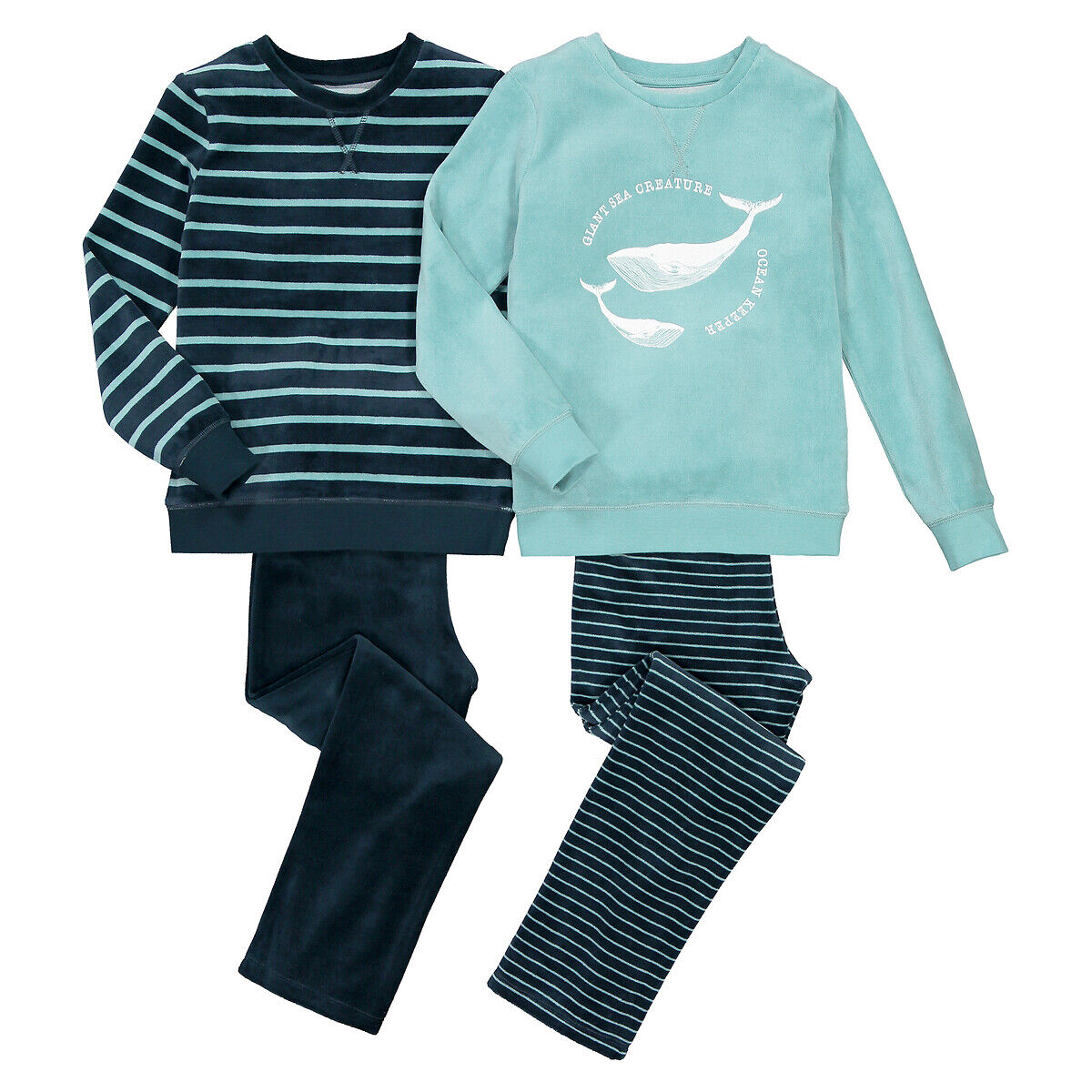 La Redoute Collections Lote de 2 pijamas, em veludo algodão bio, 3-14 anos   Azul + Marinho