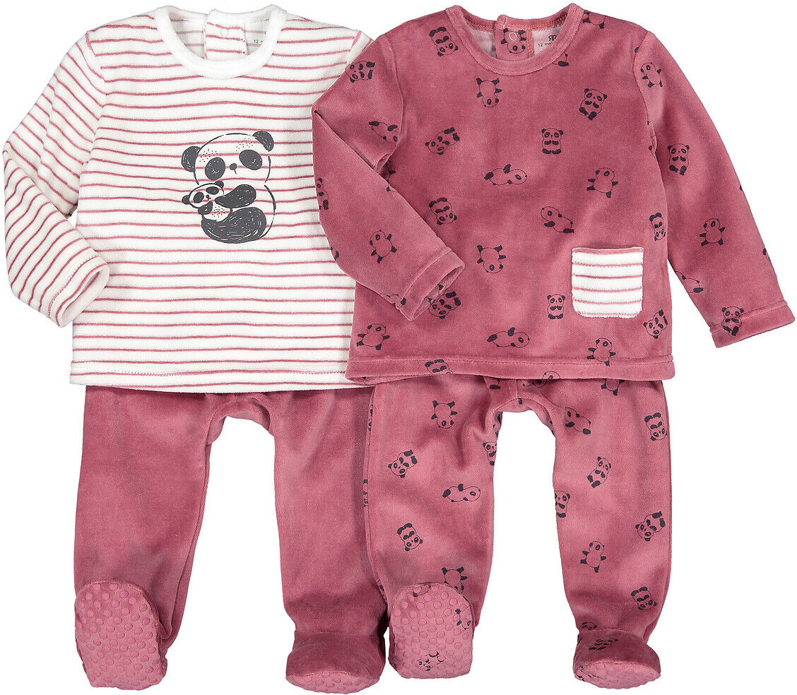 La Redoute Collections Lote 2 pijamas de 2 peças, em veludo, 6 meses-4 anos   Cru + Rosa