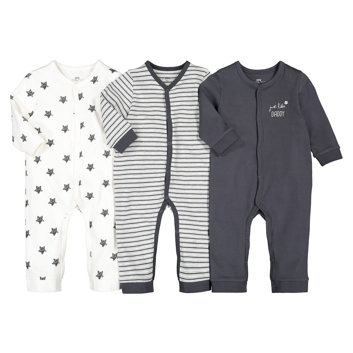 La Redoute Collections Lote de 3 pijamas sem pés, em algodão bio, 0 mês-3 anos   Cru/azul-marinho