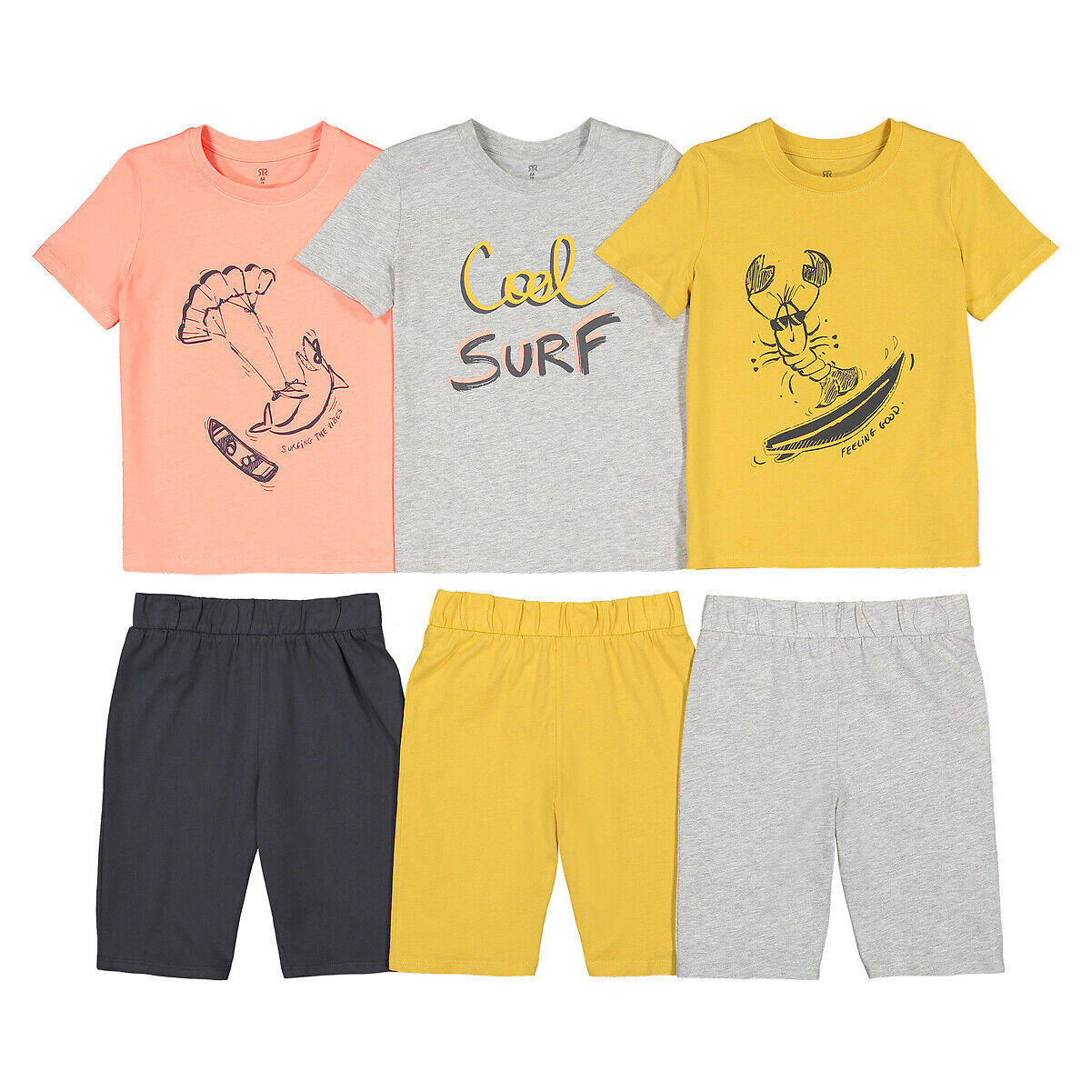 La Redoute Collections Lote de 3 pijamas-calção, 3-14 anos   Amarelo + cinzento + laranja
