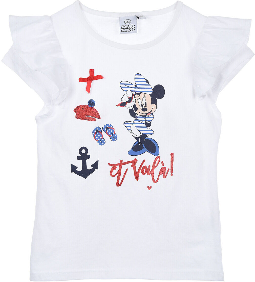 Minnie Mouse T-shirt de mangas curtas com folhos, 3-8 anos   Branco