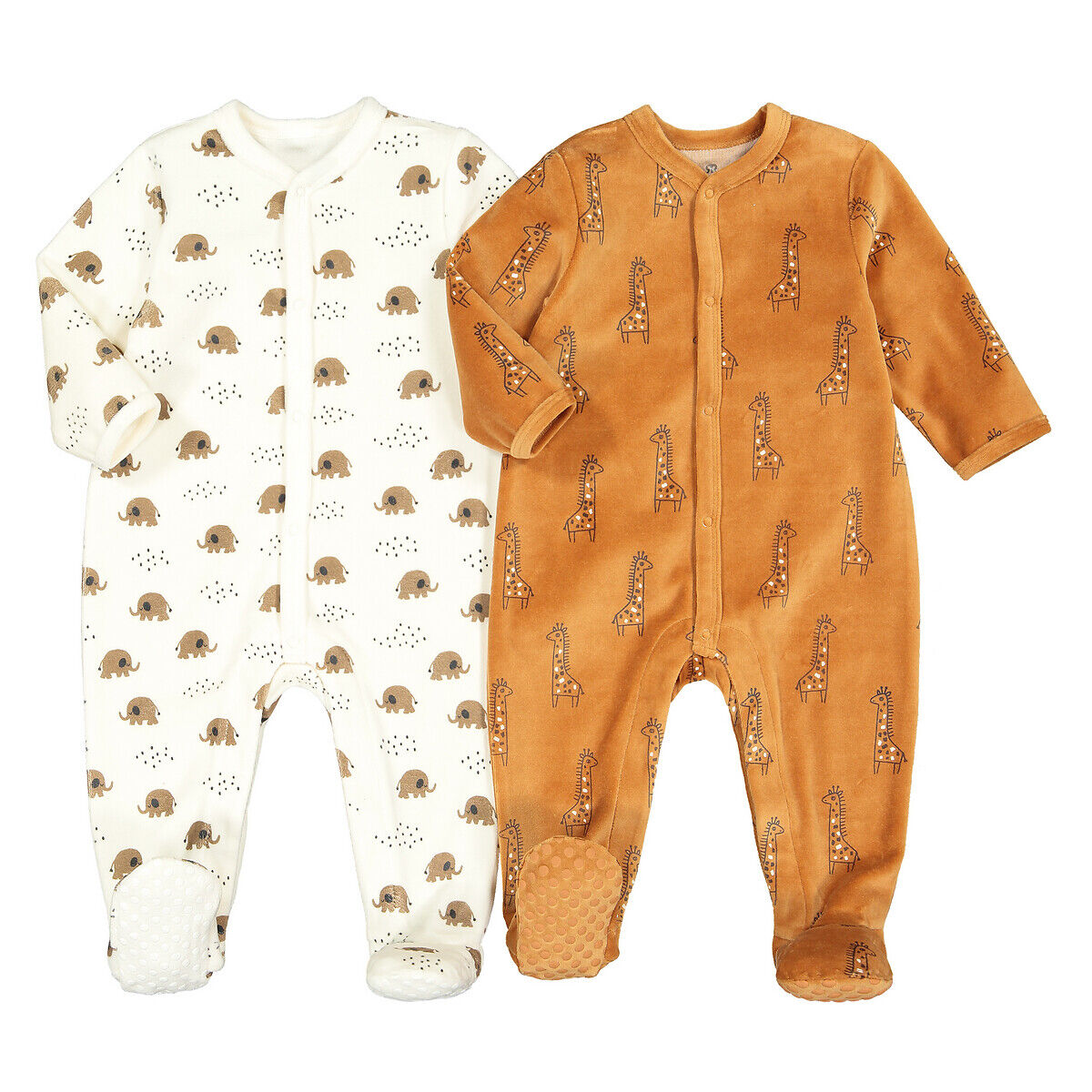 La Redoute Collections Lote de 2 pijamas, em veludo, prematuro-2 anos   Cru + camel