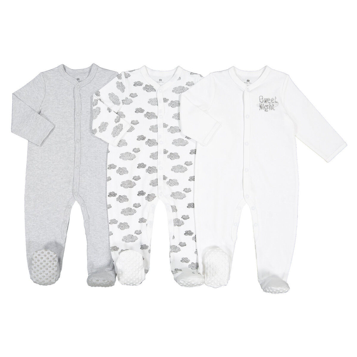 La Redoute Collections Lote de 3 pijamas "sonho", 0 meses - 2 anos   Branco + Cinzento