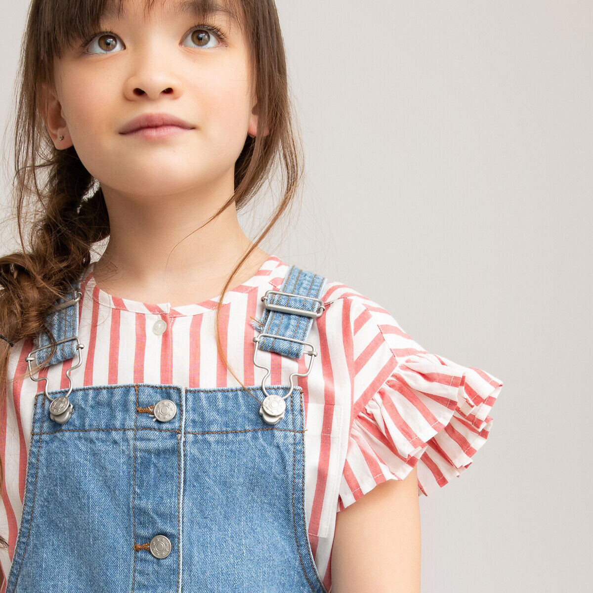 La Redoute Collections Blusa às riscas com folhos, em algodão bio, 3-12 anos   riscas vermelho