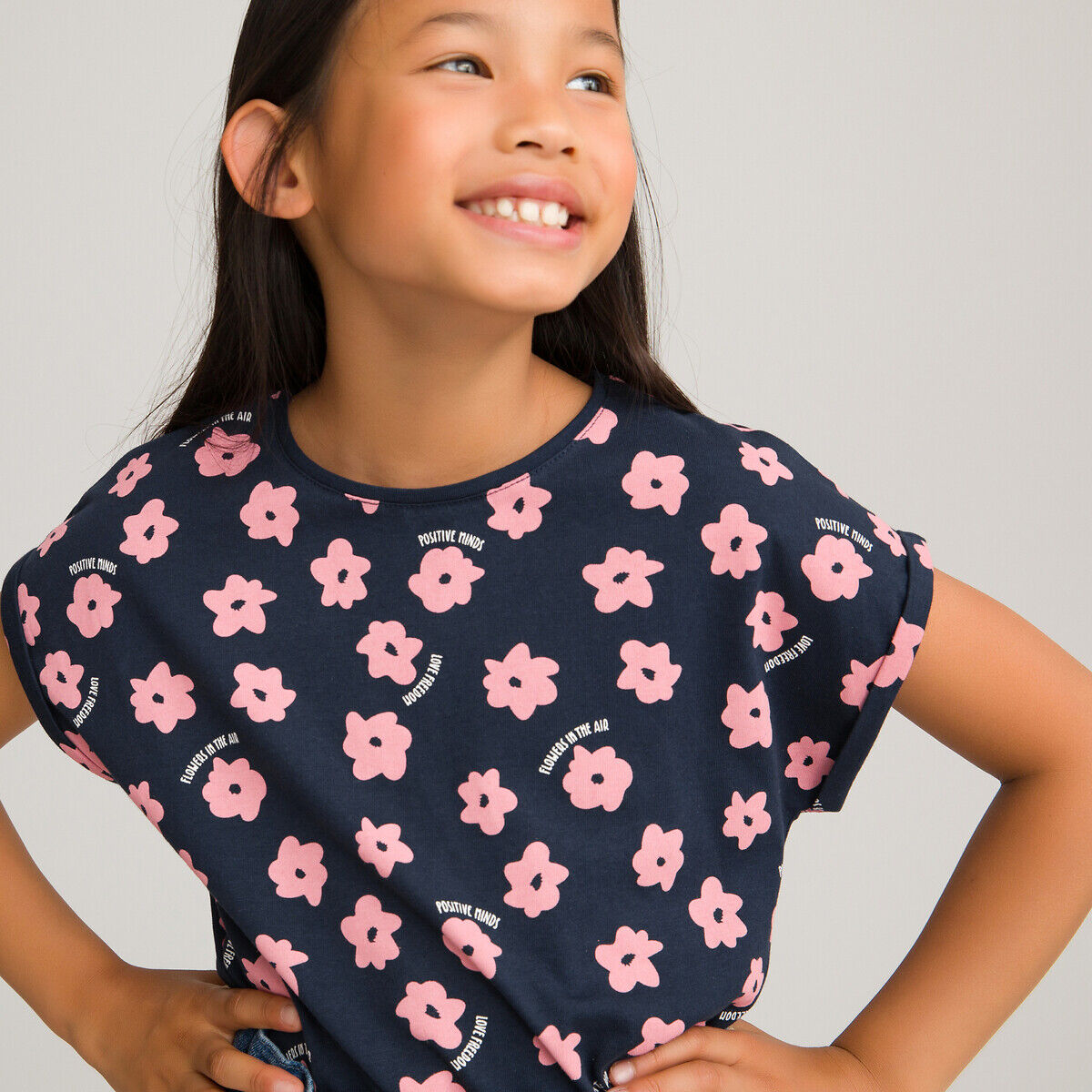 La Redoute Collections T-shirt estampada às flores, em algodão bio, 3-12 anos   Estampado Marinho