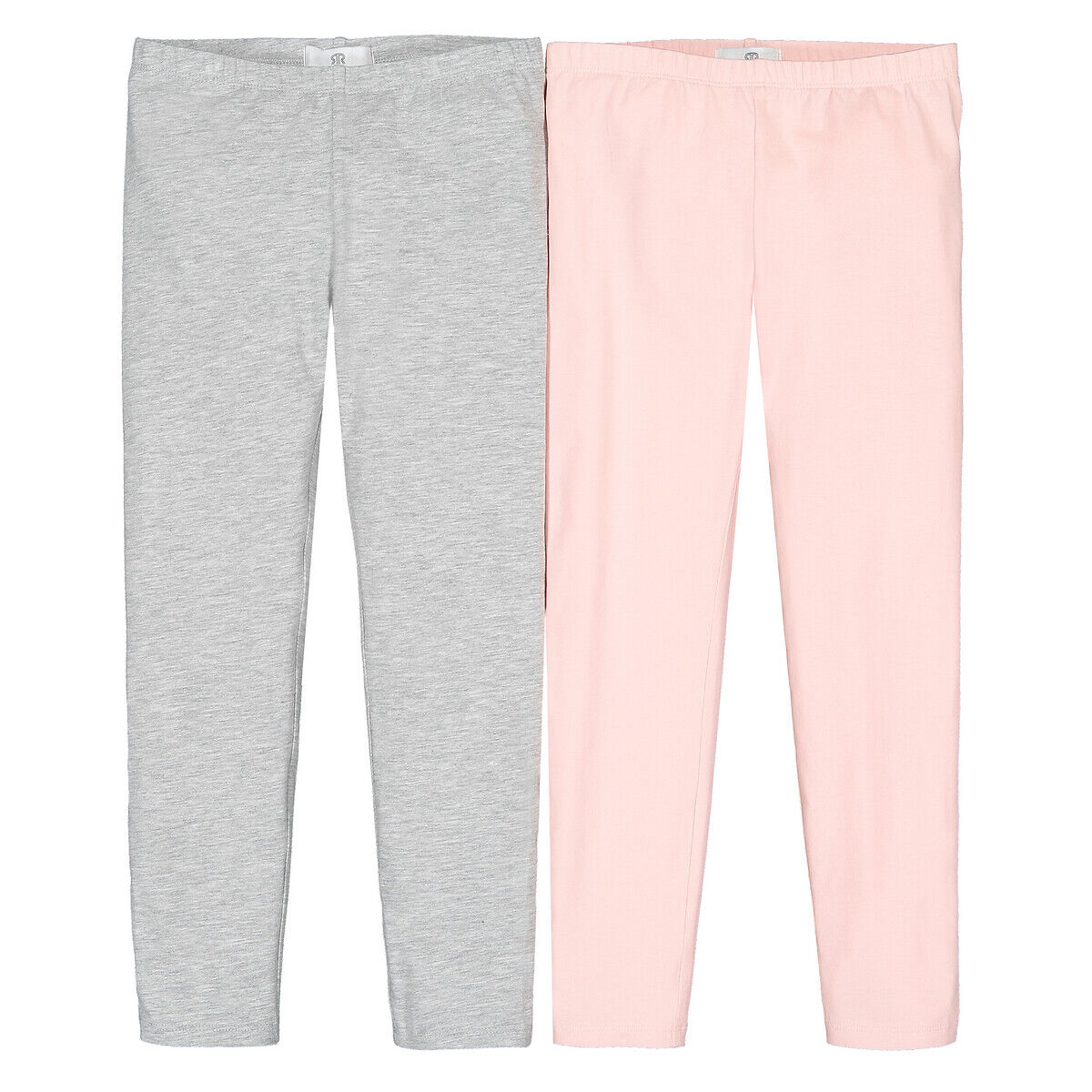 La Redoute Collections Lote de 2 leggings lisos, em algodão bio, 3-12 anos   rosa + cinza mesclado