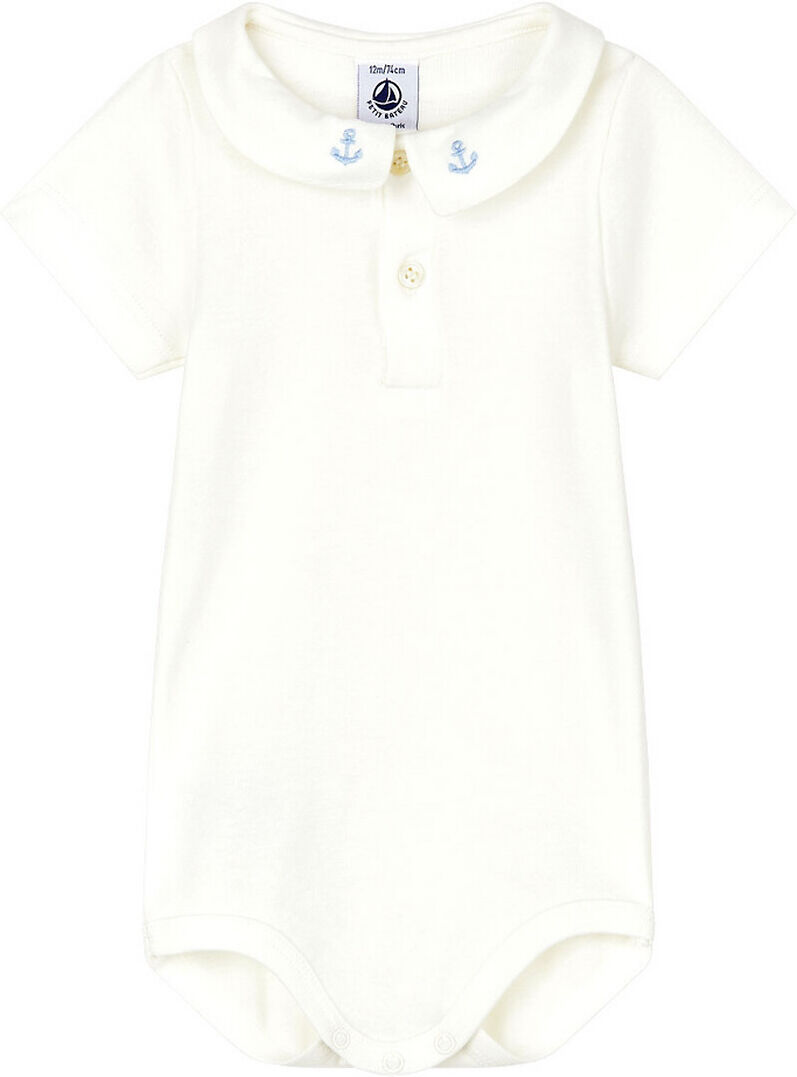 Petit Bateau Body com gola polo bordada, 6 meses-3 anos   Branco