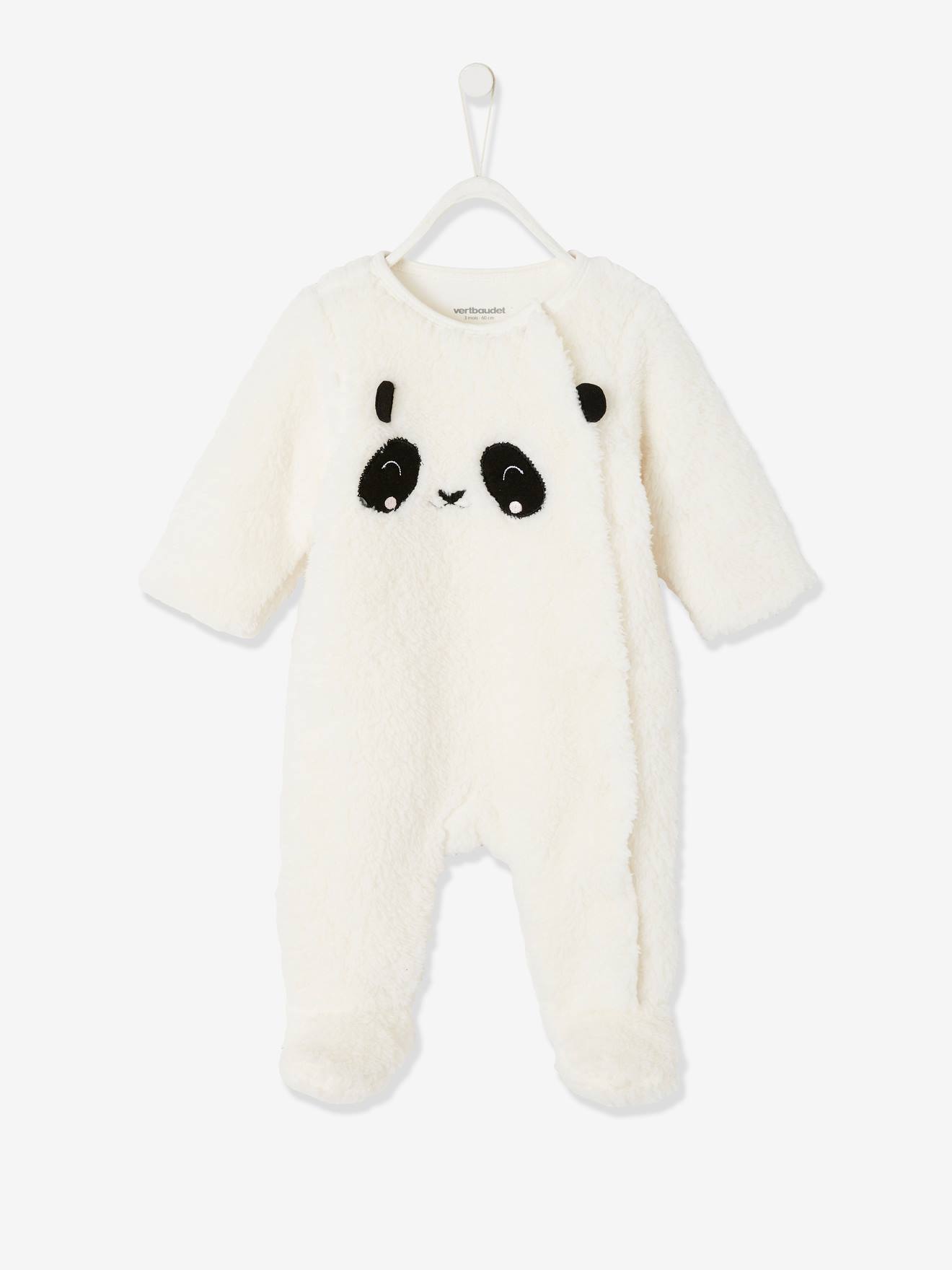 VERTBAUDET Macacão "panda" em imitação pelo, para bebé menino branco claro liso com motivo