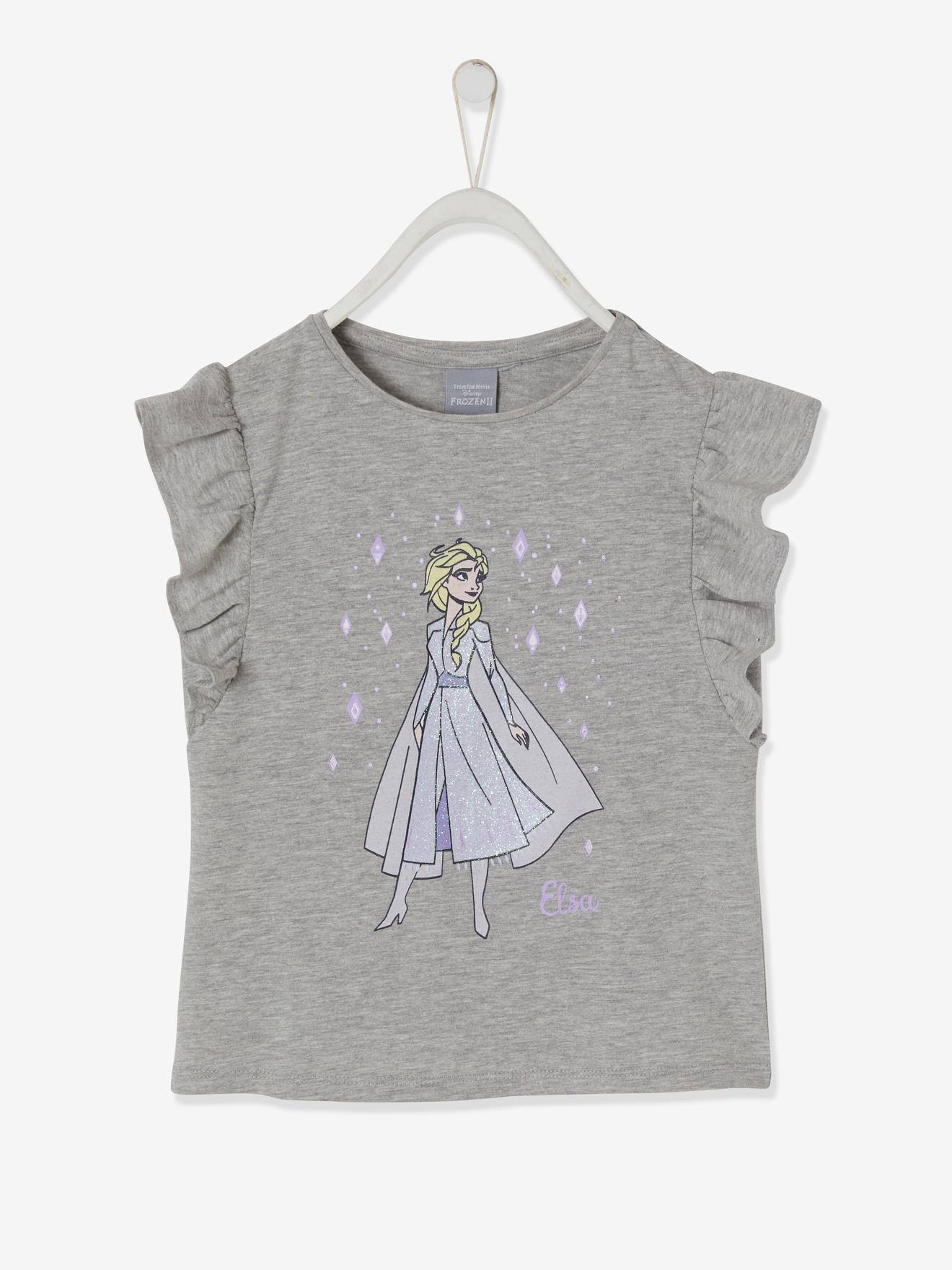 REINE DES NEIGES T-shirt Frozen®, com folhos, para criança cinzento medio mesclado
