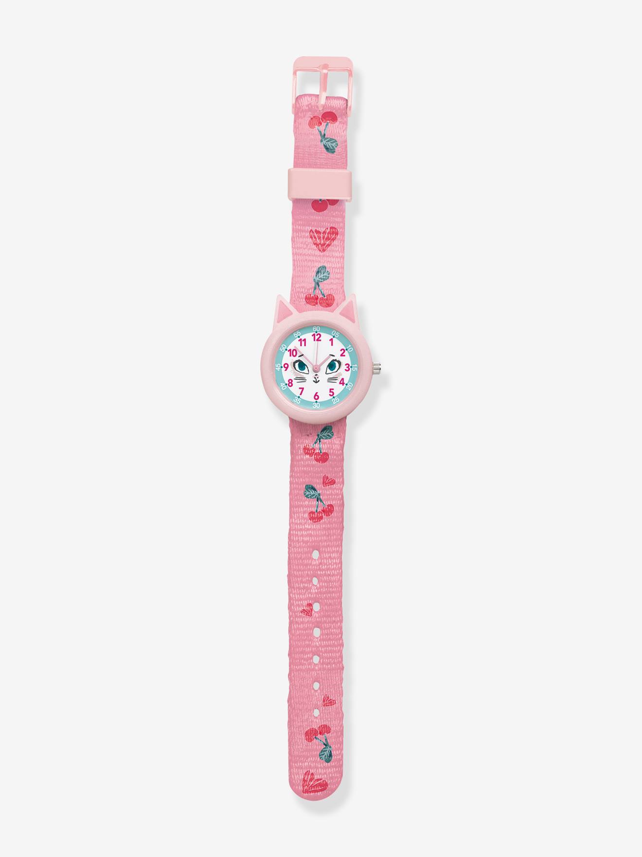 DJECO Relógio para menina, da DJECO rosa claro liso com motivo