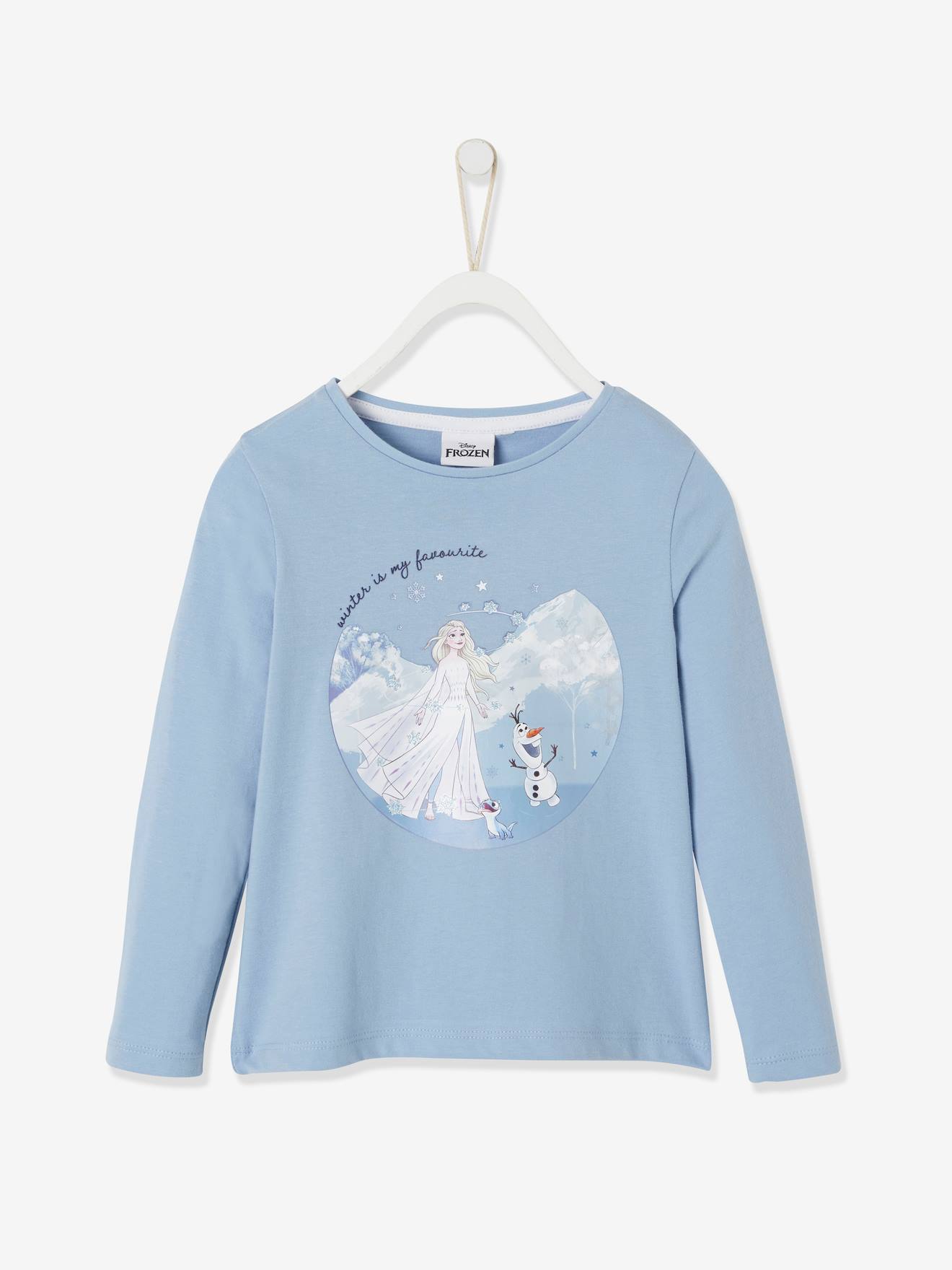 REINE DES NEIGES Camisola de mangas compridas Frozen da Disney®, para criança azul medio liso com motivo