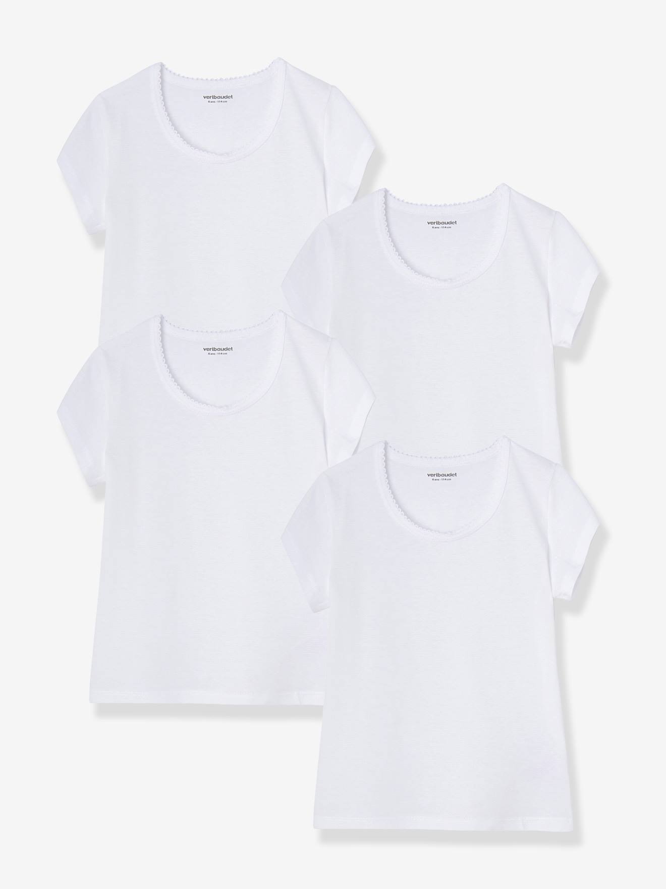 VERTBAUDET Lote de 4 camisolas de mangas curtas branco