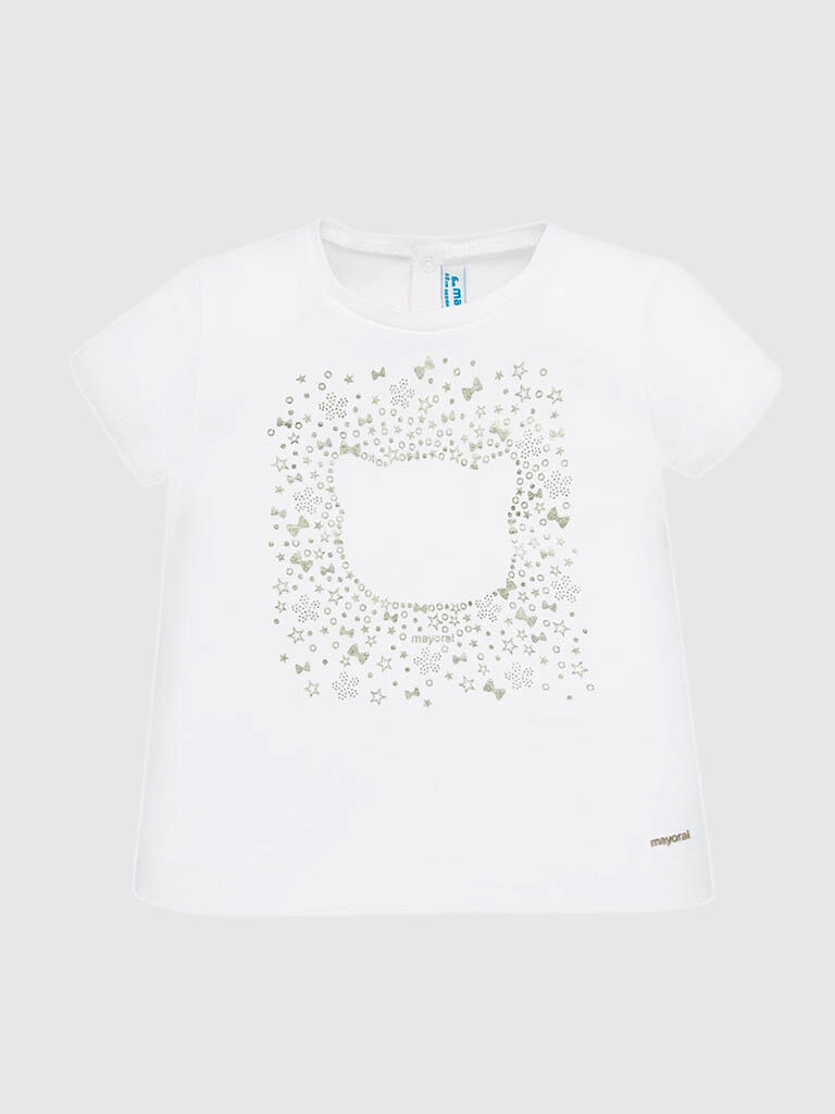 Mayoral Camisola de Manga Curta Ursinho Renda Bebé Menina Mayoral Branco