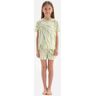 Dagi Light Green Featuring A Printed Short Sleeve T-Shirt, Shorts Pajamas Set Biela   Kaki   Krémová 7-8 Y