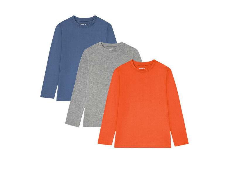 PEPPERTS® Chlapčenské tričko s dlhým rukávom, 3 kusy (134/140, sivá/modrá/oranžová)
