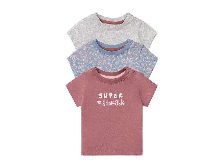 LUPILU® Detské bavlnené tričko pre bábätká BIO, 2 kusy (74/80, bledoružová/modrá/sivá)
