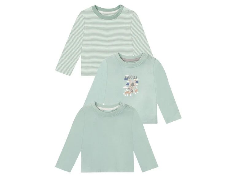 LUPILU® Detské tričká s dlhým rukávom pre bábätká, 3 kusy (62/68, zelená)