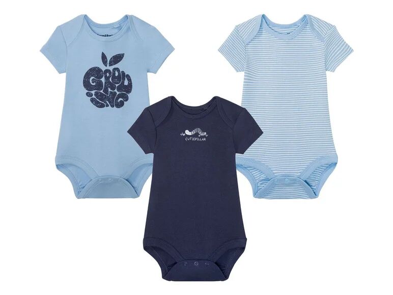 LUPILU® Chlapčenské bavlnené body s krátkym rukávom pre bábätká BIO, 3 kusy (50/56, pruhy / modrá / navy modrá )