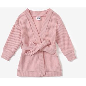 PatPat Toddler Girl Solid Color Ribbed Belted Open Front Cardigan Jacket  - Pink