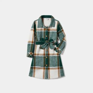 PatPat Christmas Family Matching Casual Grid/Houndstooth Long-sleeve Tops & Belted Dresses Sets  - Dark Green