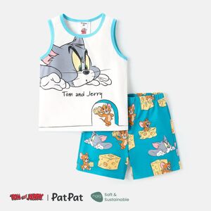 PatPat Tom and Jerry Toddler Girl/Boy 2pcs Letter Print Tank Top and Elasticized Shorts Set  - White