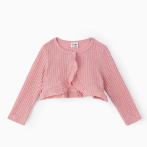 PatPat Baby Girl Solid Rib Knit Ruffle Trim Long-sleeve Cardigan  - Mauve Pink
