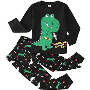 HSD Baby Kids Boys Girls Two-piece Suit Long Sleeve Dinosaur Printed Tops And Pants Casual Pajamas Outfit Set 3 Piece Set Boys (Black, 7-8 Years)