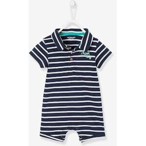 VERTBAUDET Baby Boys' Beach Playsuit with Polo Shirt Collar dark blue stripes