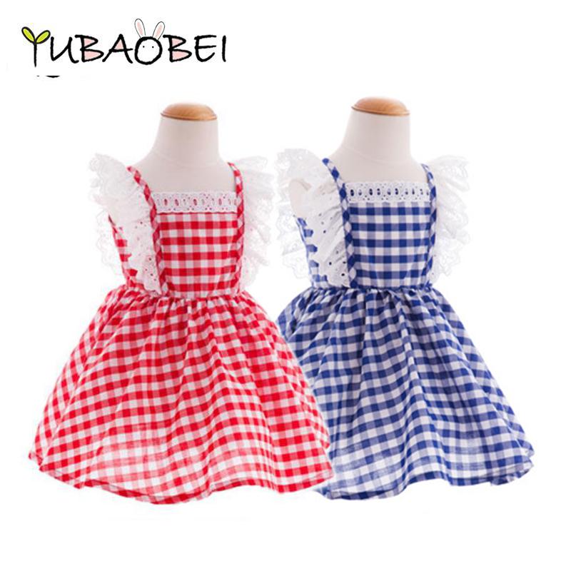 YUBAOBEI  Summer New Korean Children Clothing Girls Red Gingham Dress Sweet Baby Fashion Kids Clothes