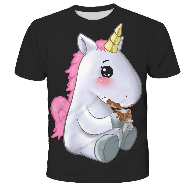 ULao Summer Children's Pink Unicorn 3D T-Shirt Teenagers Clothes Baby Cartoons Anime Popular Print Tshirts Clothing For Girl Tee Top