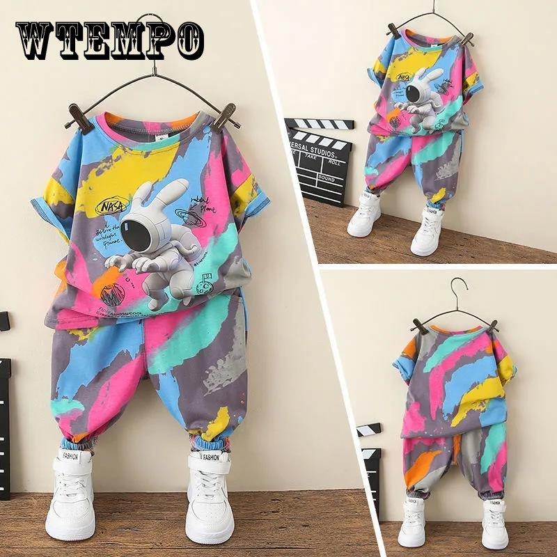 WTEMPO Two-piece Suit Children's Clothing Boys Summer Suit 3D Printing Graffiti  Foreign-style Baby Fashionable Clothes Children Handsome Short-sleeved