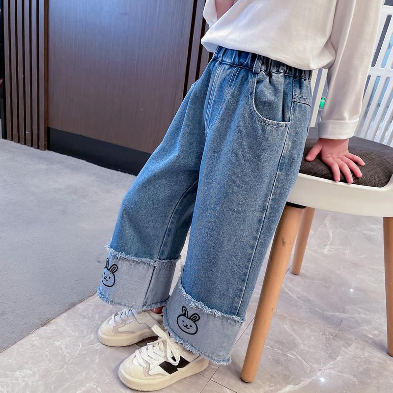 Seventy-two change clothing New Spring Girls' Wide Legged Pants Fashionable Outwear Girl Baby Pop Street Spring and Autumn Children's Jeans Wide Legged Pants